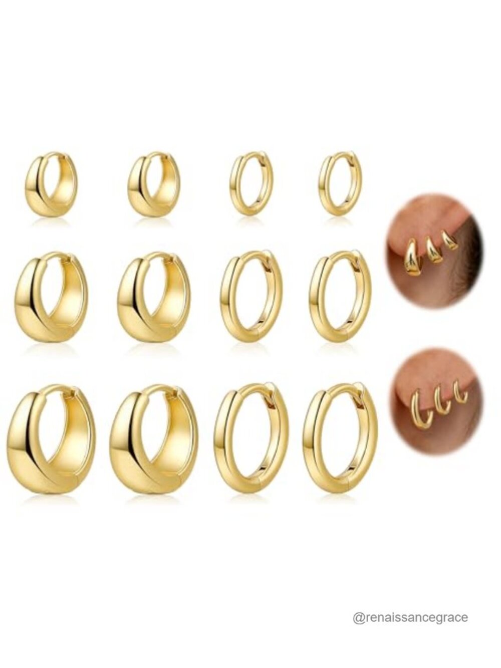 6 Pairs Gold Hoop Earrings 14K Gold Plated Hypoallergenic Lightweight Chunky